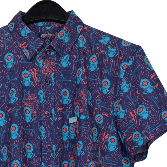 Retro Rifle Other - Retro Rifle DEEP DIVE Scuba Blue Short Sleeve Shirt Mens M Aloha Hawaiian Guns